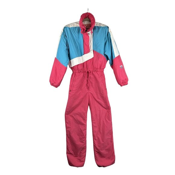 1980s - 90s Roffe Women’s Size 8 Ski Suit One Piece Snowsuit Full Zip Pink VTG - Picture 4 of 16